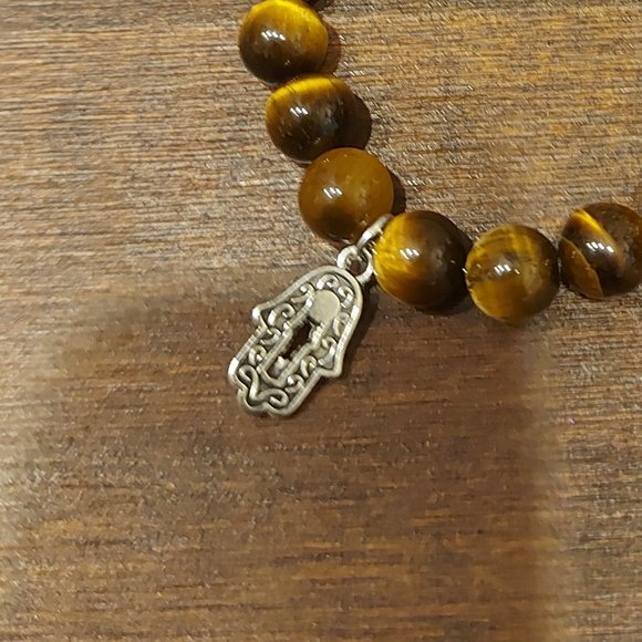 Tigers Eye Bracelet with Hand of Hamsa Pendant - Picture 5 of 5